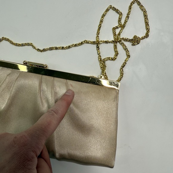 Jessica McClintock Blaire Clutch Bag Purse Women's Champagne Satin Frame Evening - Picture 13 of 13